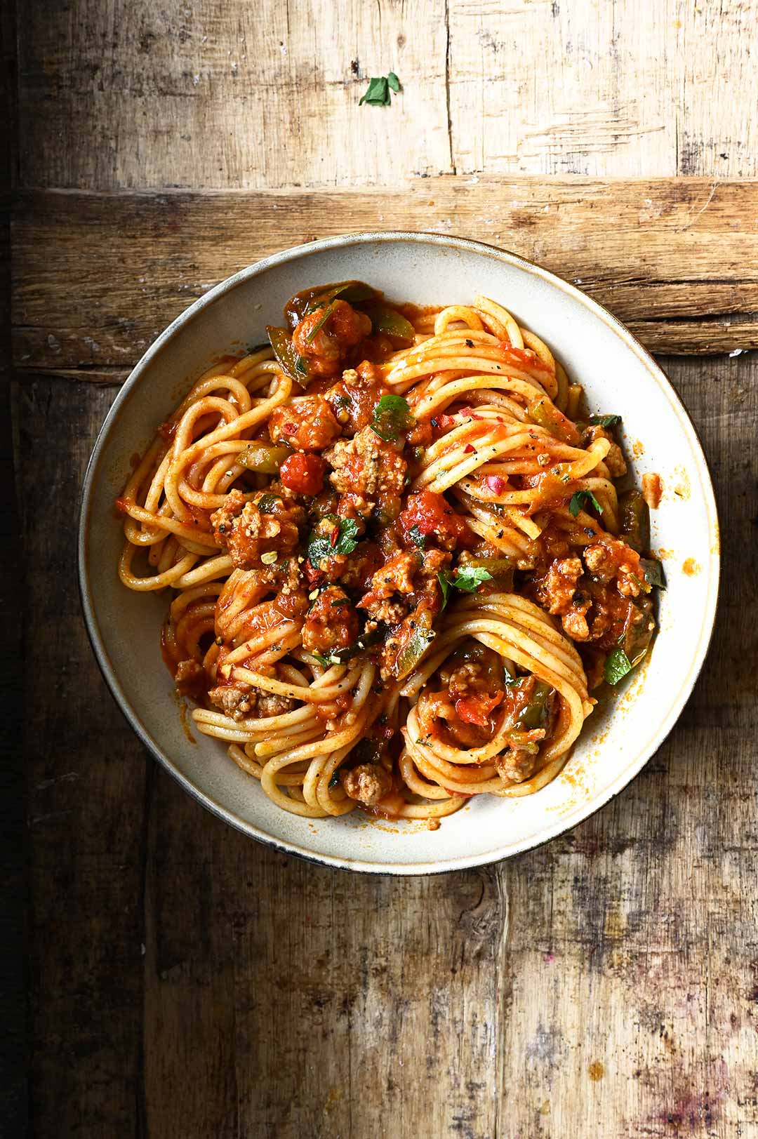 Spaghetti bolognese met groene paprika - Serving dumplings