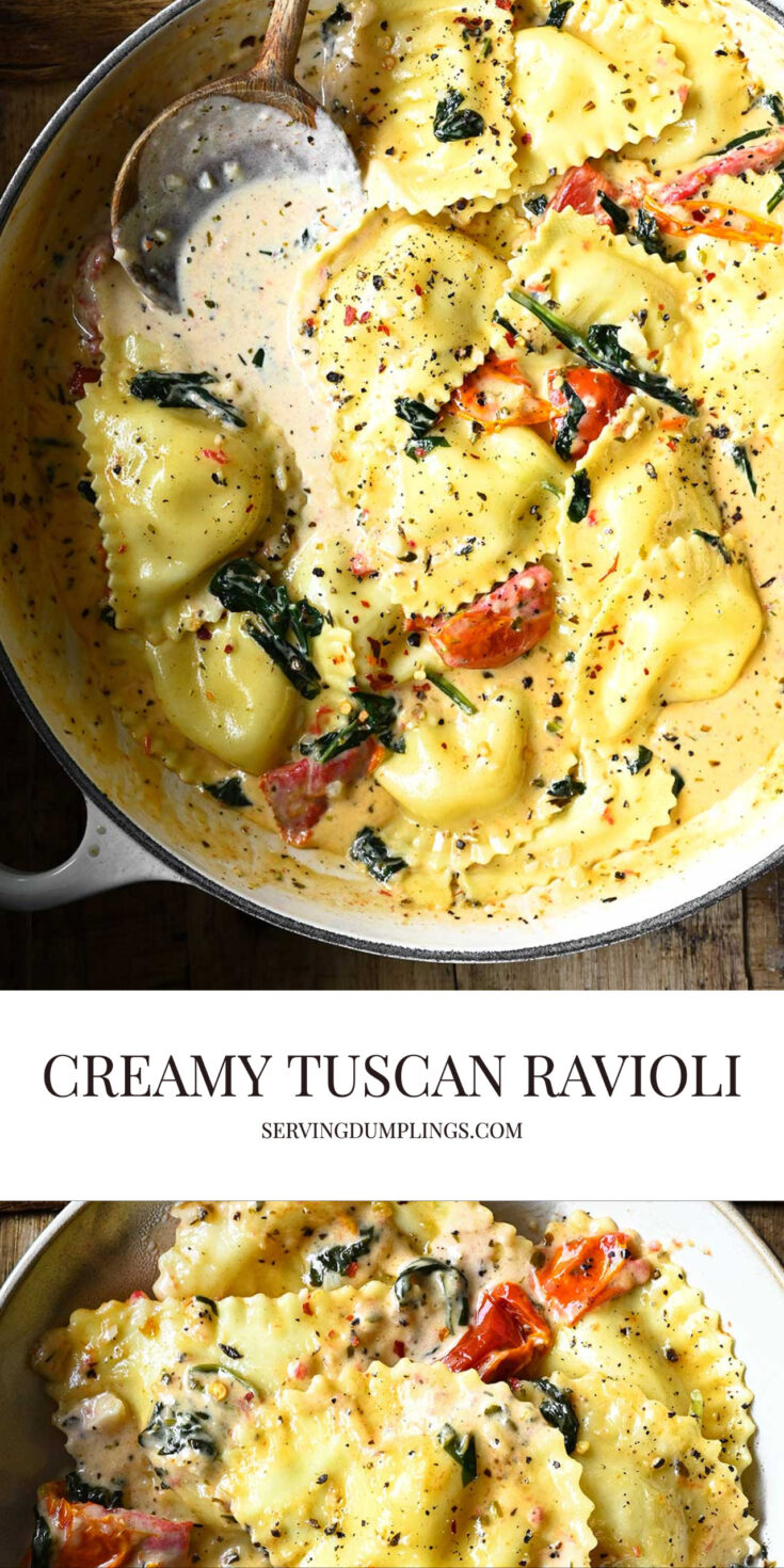 Creamy Tuscan Ravioli - Serving Dumplings